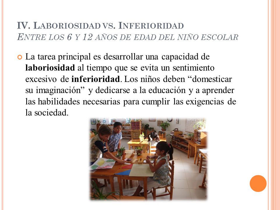 IV. Laboriosidad vs. Inferioridad Entre los 6 y 12 años de edad del niño escolar