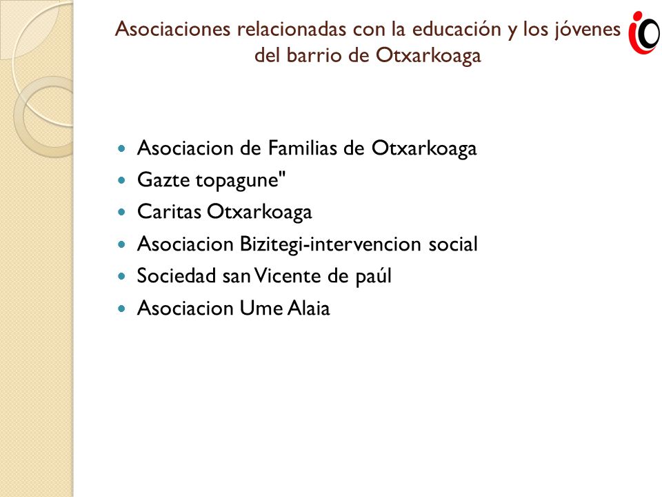 Asociaciones relacionadas con la educación y los jóvenes del barrio de Otxarkoaga