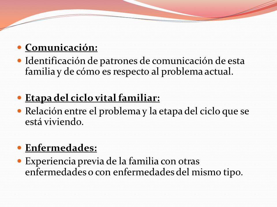 Comunicación: Identificación de patrones de comunicación de esta familia y de cómo es respecto al problema actual.