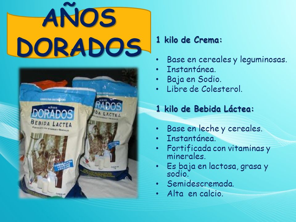 AÑOS DORADOS 1 kilo de Crema: Base en cereales y leguminosas.