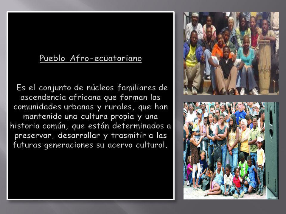 Pueblo Afro-ecuatoriano Es el conjunto de núcleos familiares de ascendencia africana que forman las comunidades urbanas y rurales, que han mantenido una cultura propia y una historia común, que están determinados a preservar, desarrollar y trasmitir a las futuras generaciones su acervo cultural.