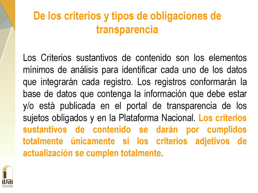 De los criterios y tipos de obligaciones de transparencia