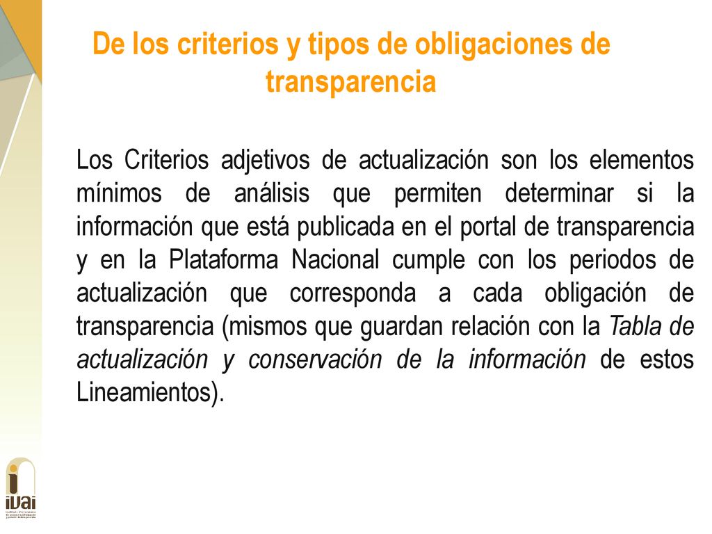 De los criterios y tipos de obligaciones de transparencia