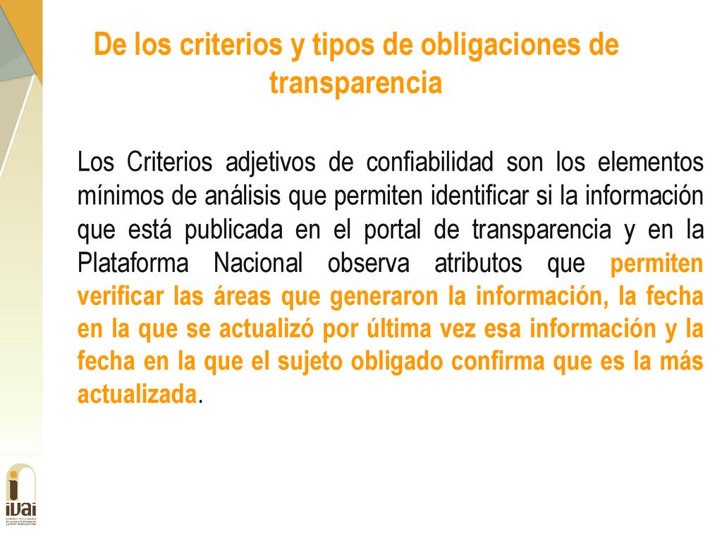 De los criterios y tipos de obligaciones de transparencia