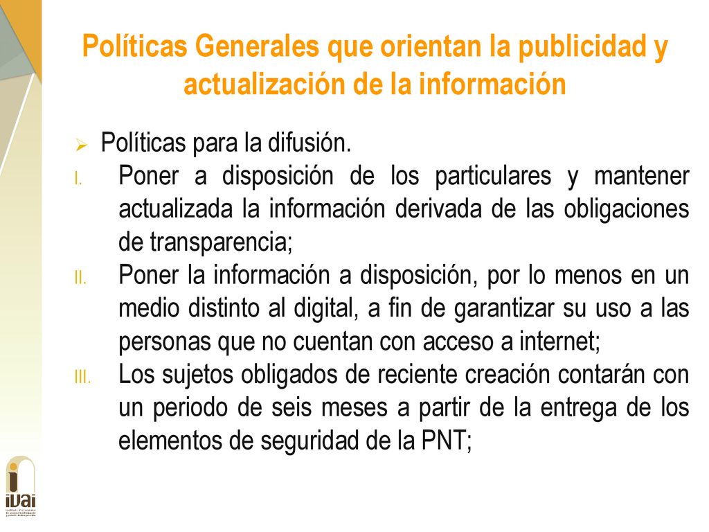 Políticas Generales que orientan la publicidad y actualización de la información