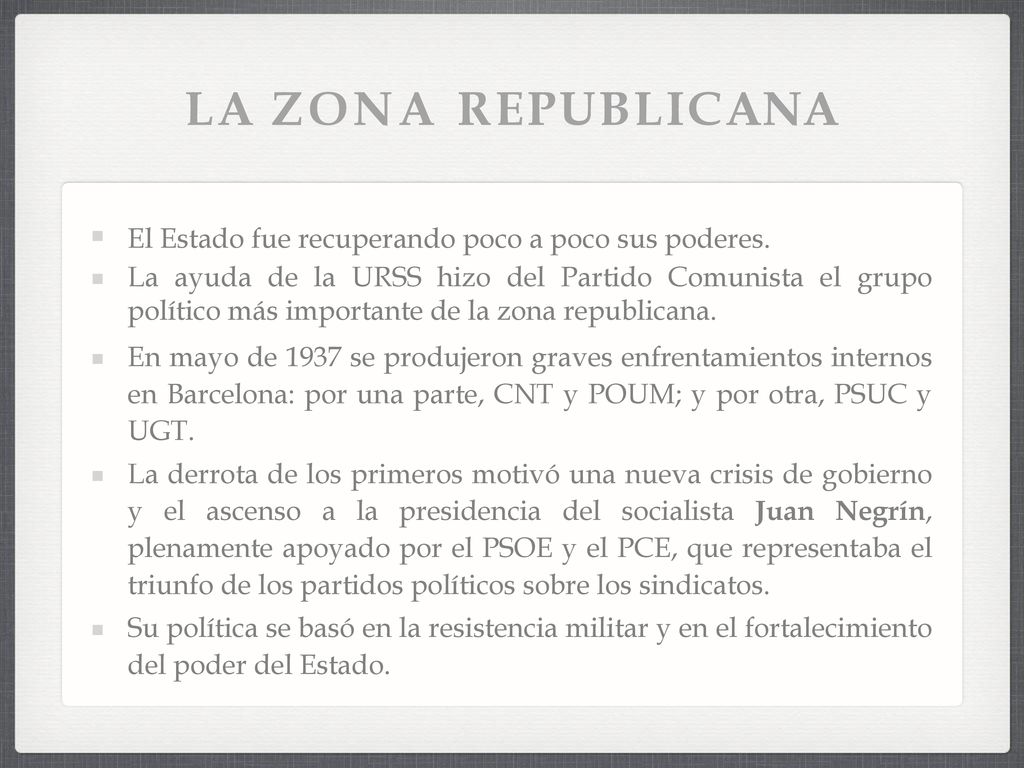 LA ZONA REPUBLICANA El Estado fue recuperando poco a poco sus poderes.