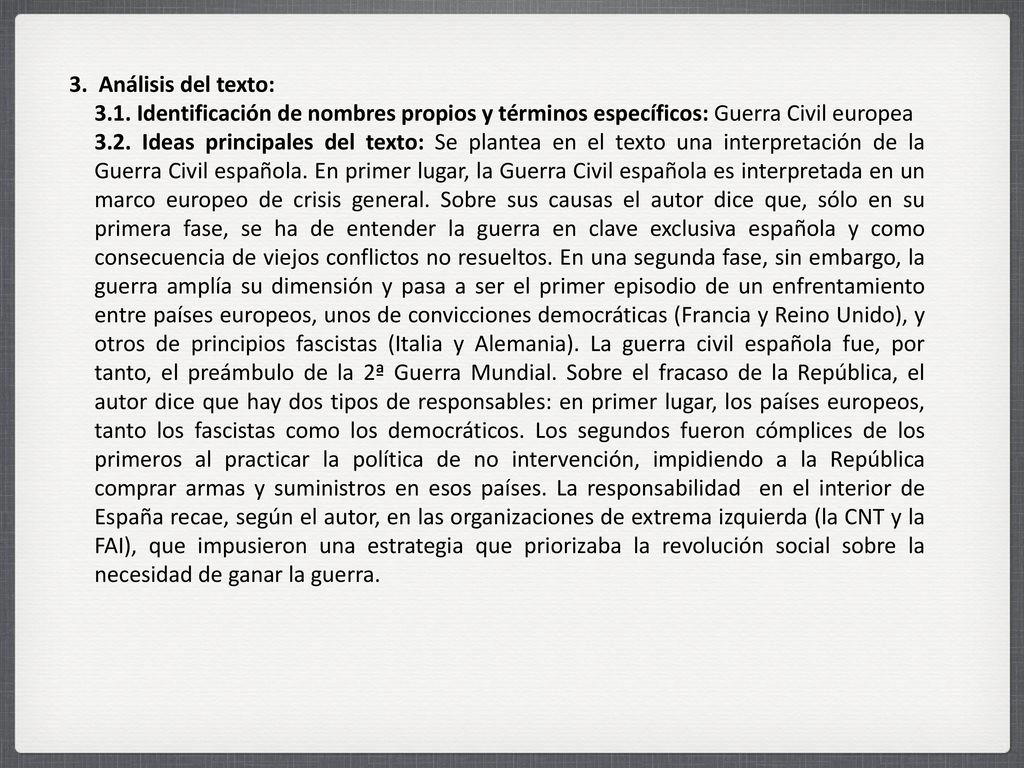 3. Análisis del texto: 3.1. Identificación de nombres propios y términos específicos: Guerra Civil europea.