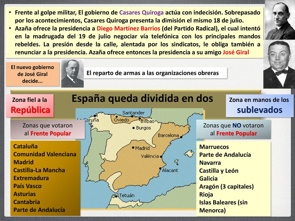El nuevo gobierno de José Giral España queda dividida en dos