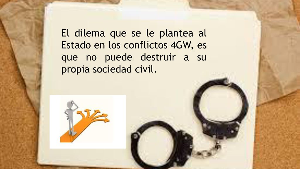 El dilema que se le plantea al Estado en los conflictos 4GW, es que no puede destruir a su propia sociedad civil.