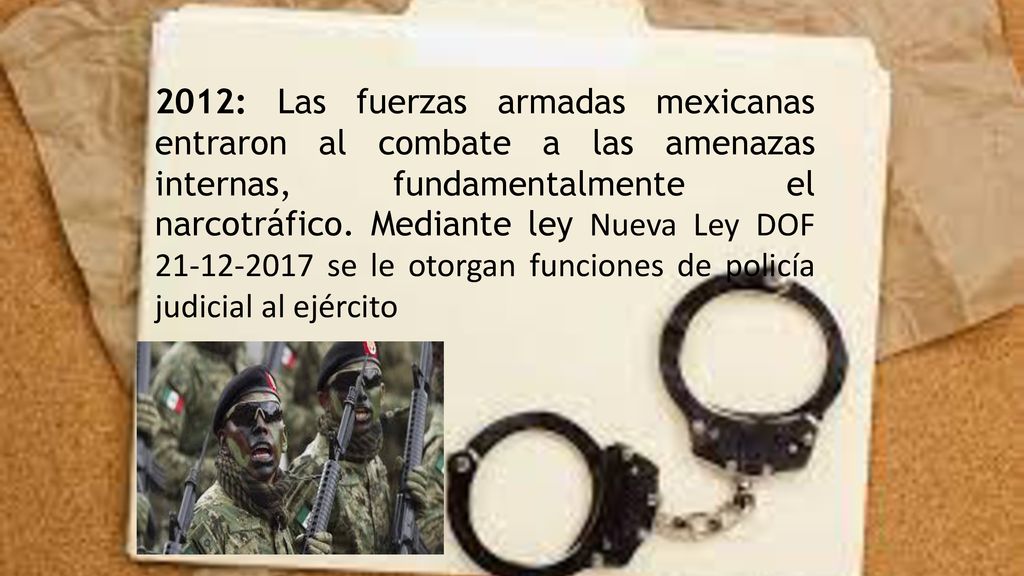 2012: Las fuerzas armadas mexicanas entraron al combate a las amenazas internas, fundamentalmente el narcotráfico.