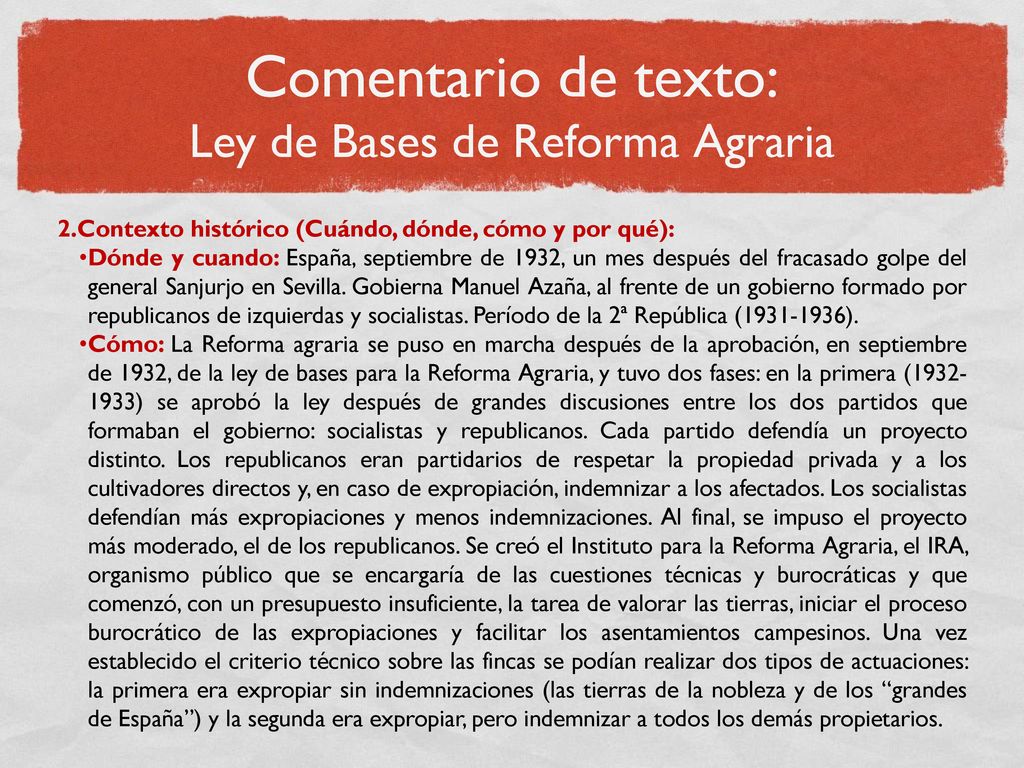Comentario de texto: Ley de Bases de Reforma Agraria