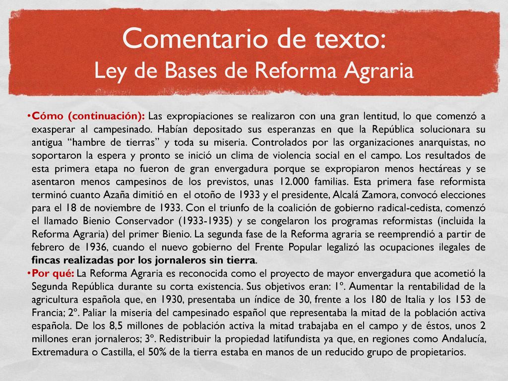 Comentario de texto: Ley de Bases de Reforma Agraria