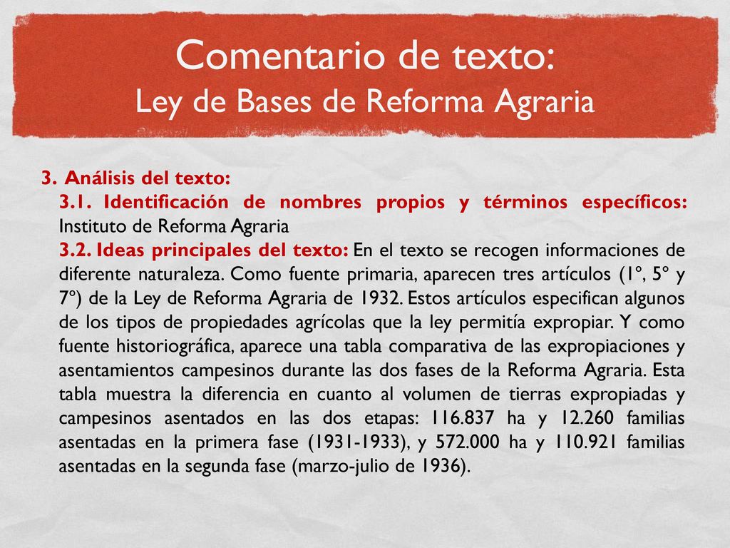 Comentario de texto: Ley de Bases de Reforma Agraria