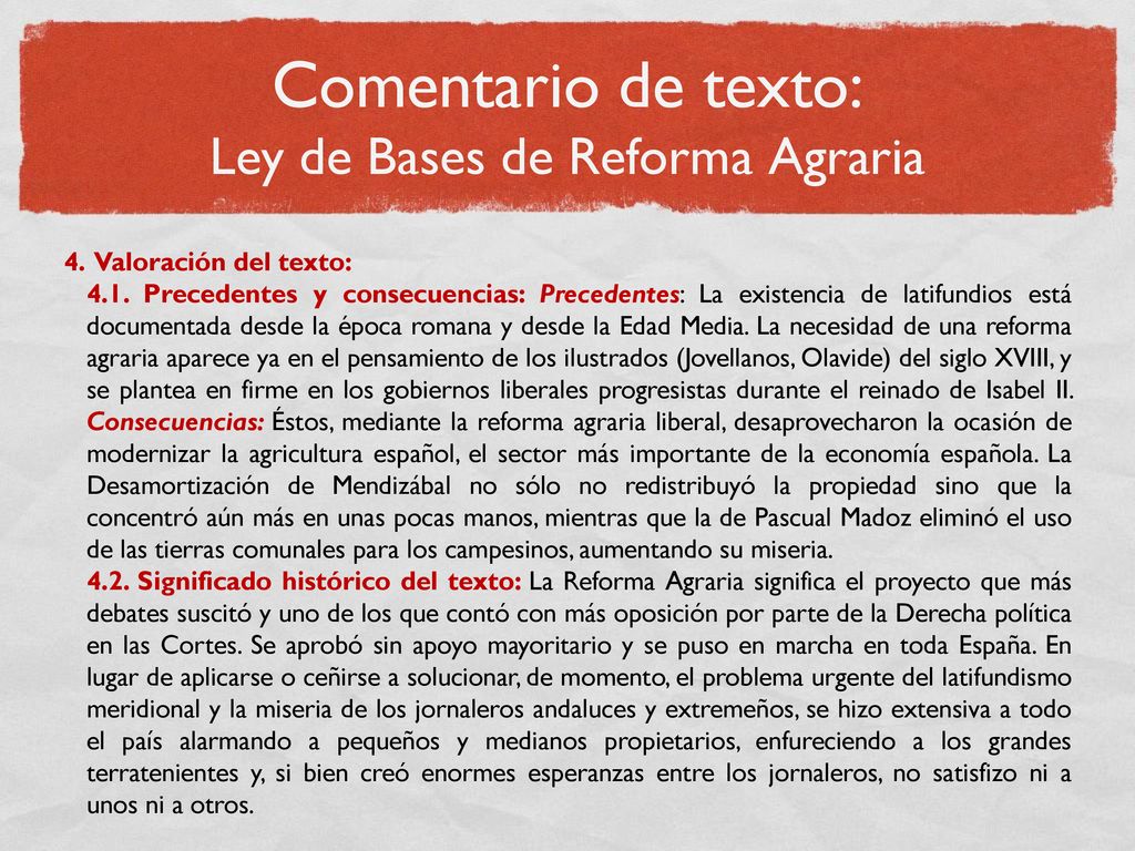 Comentario de texto: Ley de Bases de Reforma Agraria