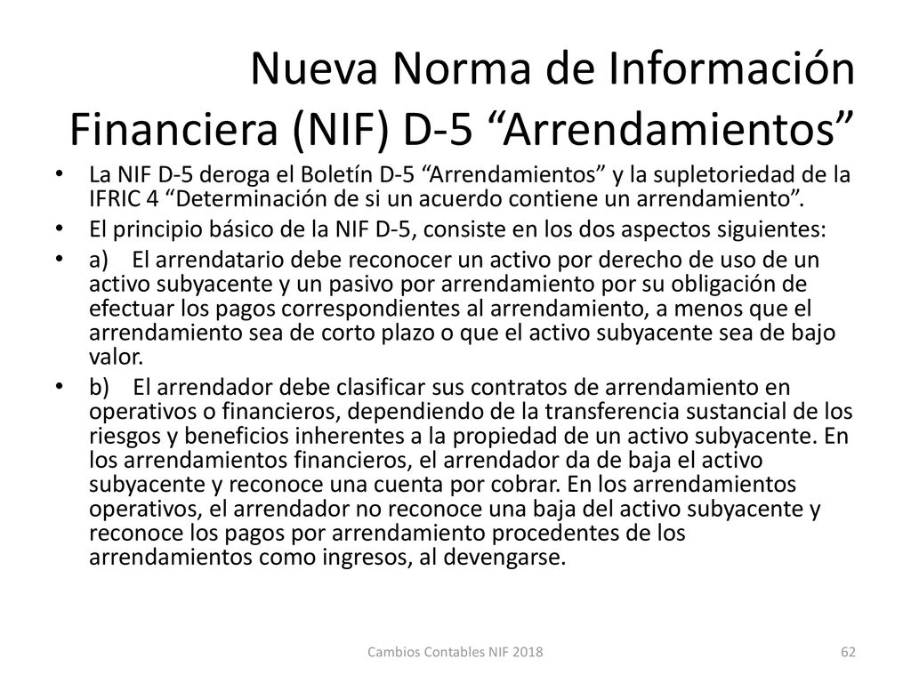 Nueva Norma de Información Financiera (NIF) D-5 Arrendamientos