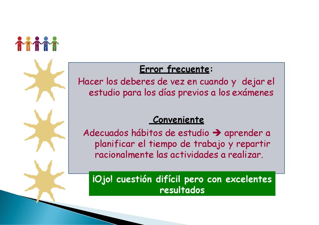 Error frecuente: Hacer los deberes de vez en cuando y dejar el estudio para los días previos a los exámenes.