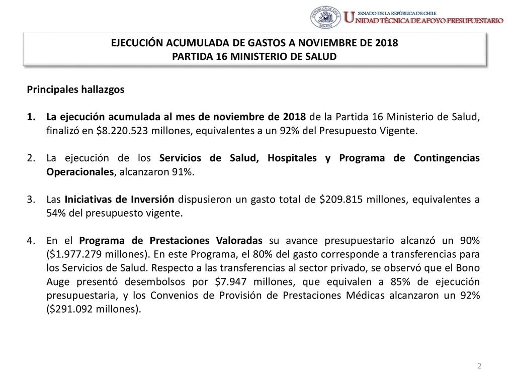 EJECUCIÓN ACUMULADA DE GASTOS A NOVIEMBRE DE 2018 PARTIDA 16 MINISTERIO DE SALUD