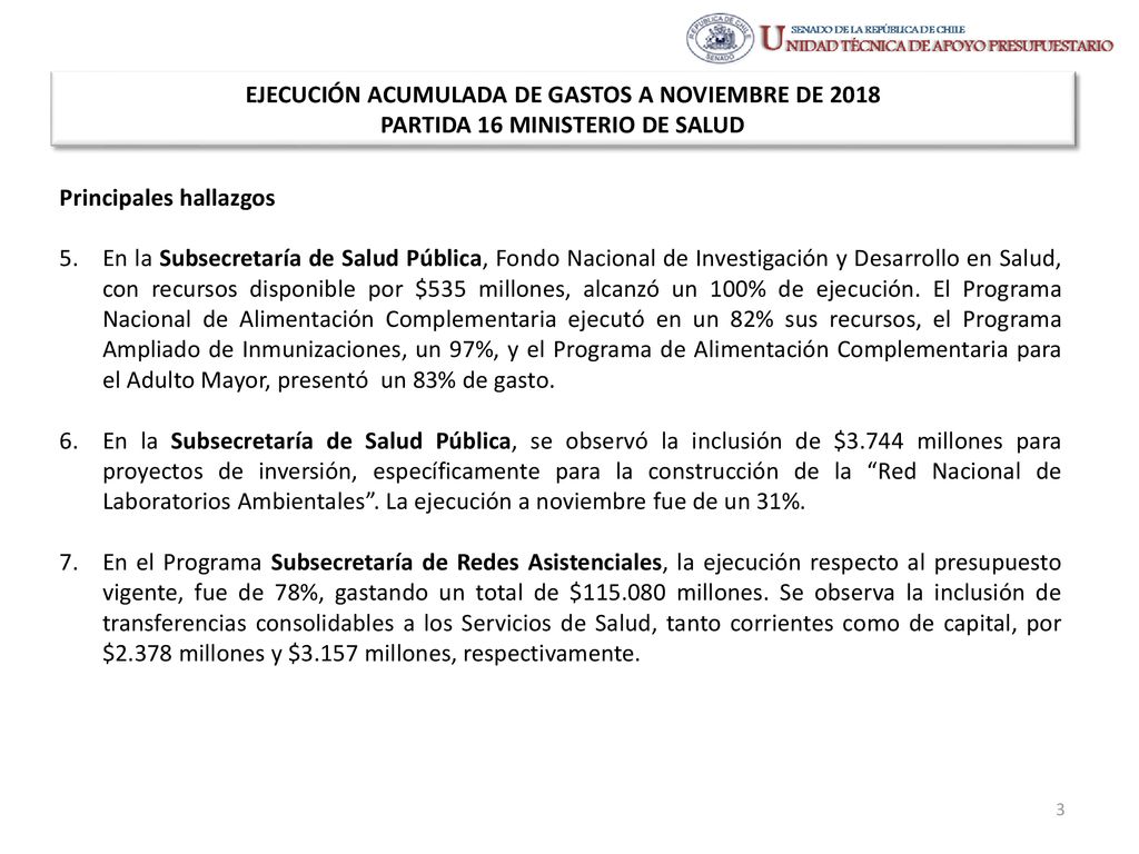 EJECUCIÓN ACUMULADA DE GASTOS A NOVIEMBRE DE 2018 PARTIDA 16 MINISTERIO DE SALUD