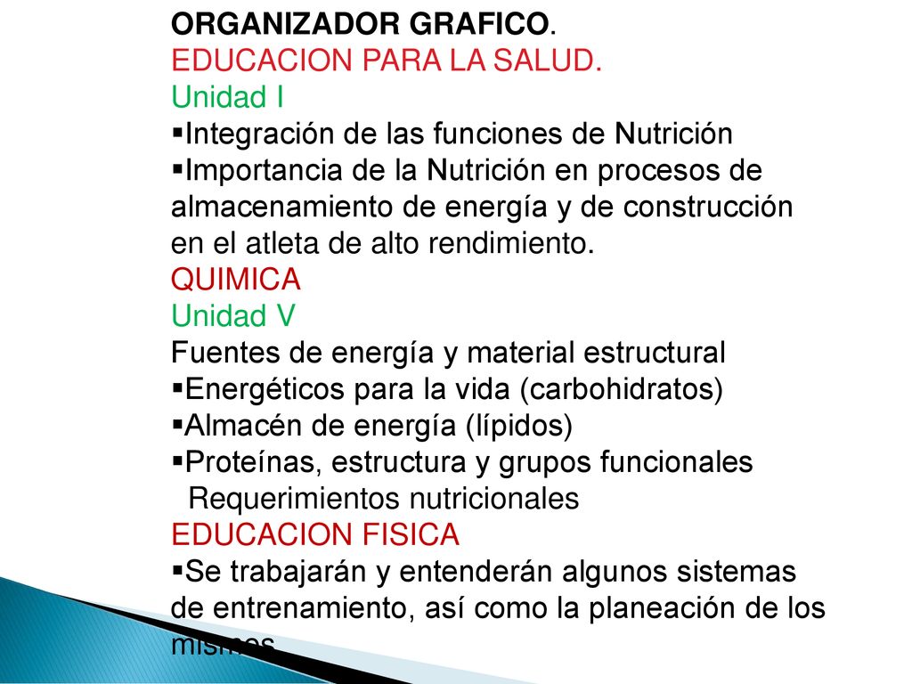 ORGANIZADOR GRAFICO. EDUCACION PARA LA SALUD. Unidad I. Integración de las funciones de Nutrición.