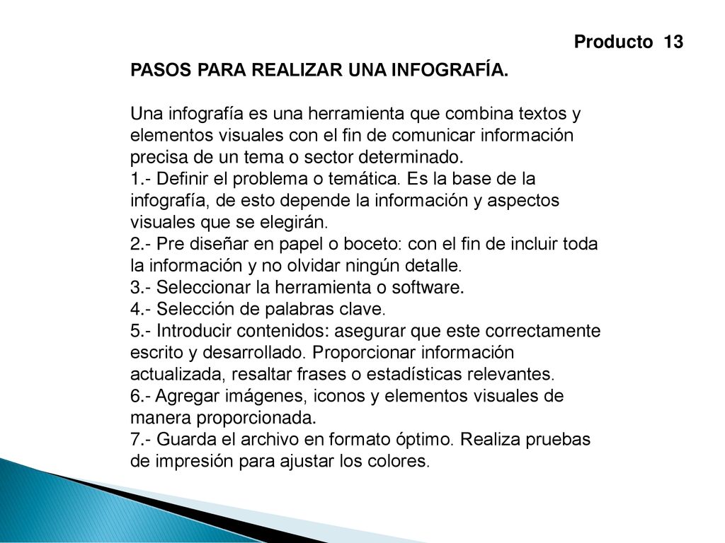 Producto 13 PASOS PARA REALIZAR UNA INFOGRAFÍA.