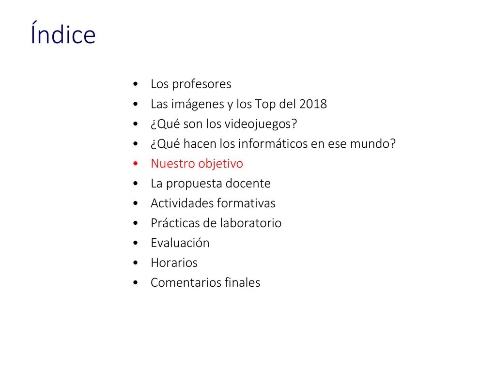 Índice Los profesores Las imágenes y los Top del 2018