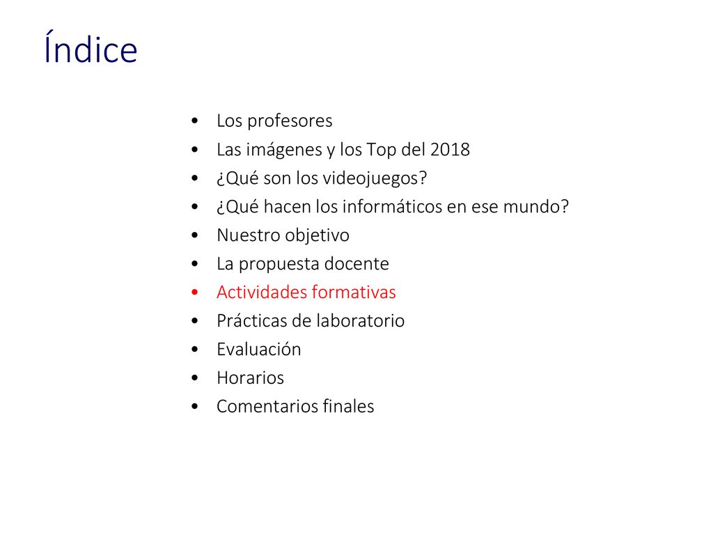 Índice Los profesores Las imágenes y los Top del 2018