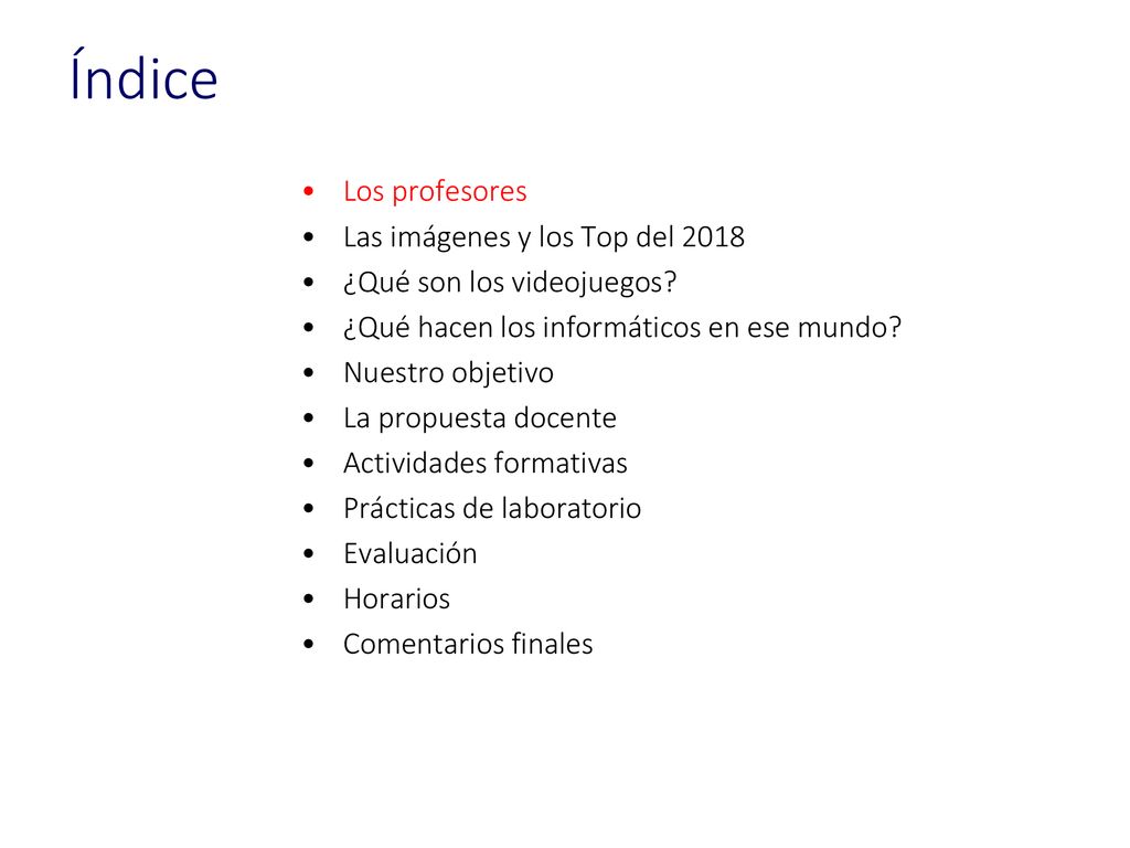 Índice Los profesores Las imágenes y los Top del 2018