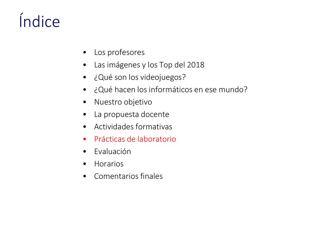 Índice Los profesores Las imágenes y los Top del 2018