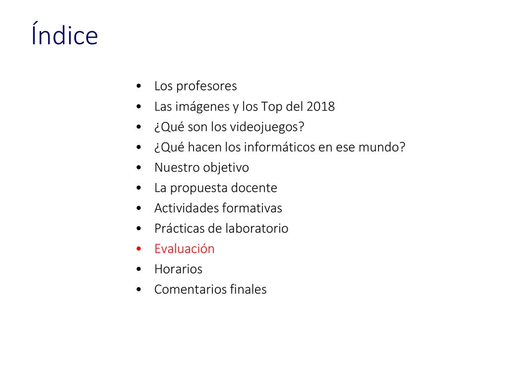 Índice Los profesores Las imágenes y los Top del 2018