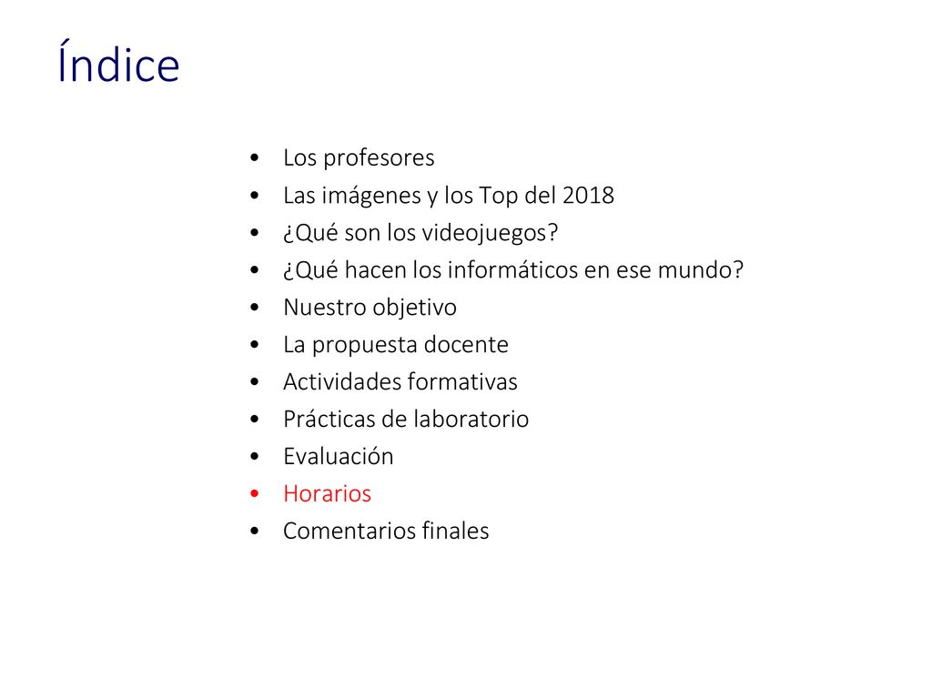 Índice Los profesores Las imágenes y los Top del 2018