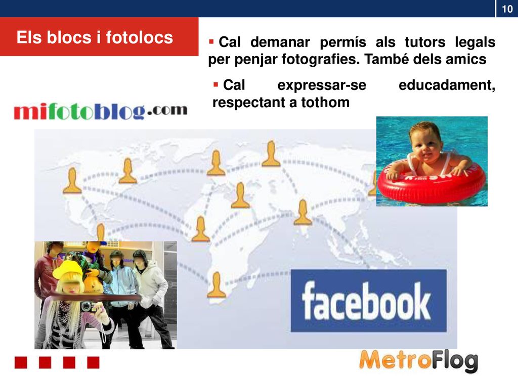 10 Els blocs i fotolocs. Cal demanar permís als tutors legals per penjar fotografies. També dels amics.