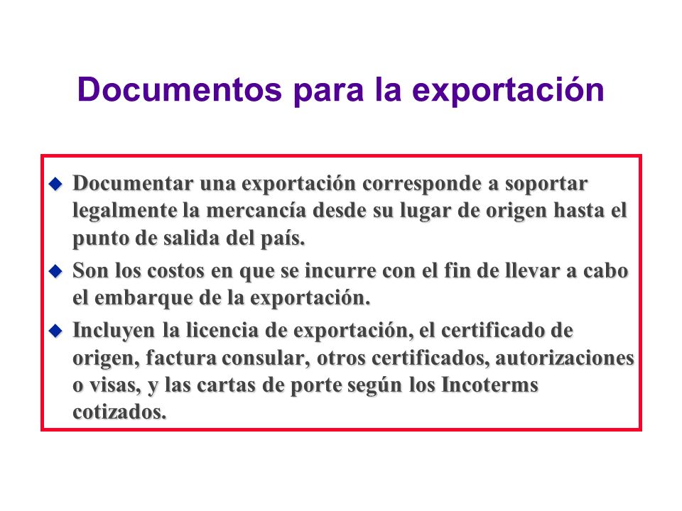 Documentos para la exportación
