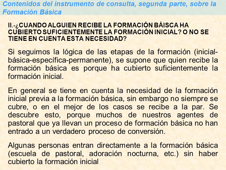 Contenidos del instrumento de consulta, segunda parte, sobre la Formación Básica