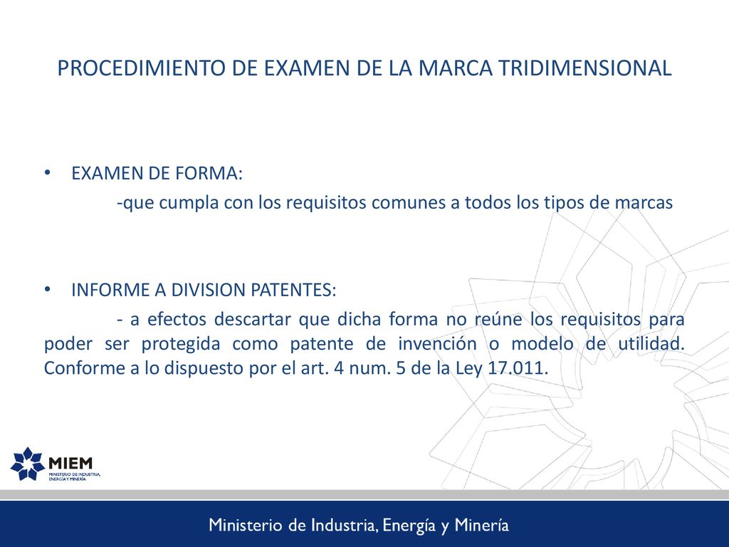 PROCEDIMIENTO DE EXAMEN DE LA MARCA TRIDIMENSIONAL