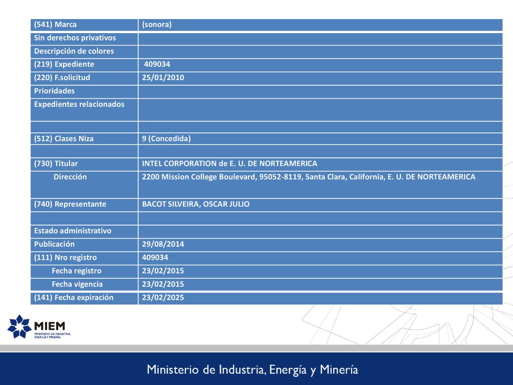 (541) Marca (sonora) Sin derechos privativos. Descripción de colores. (219) Expediente