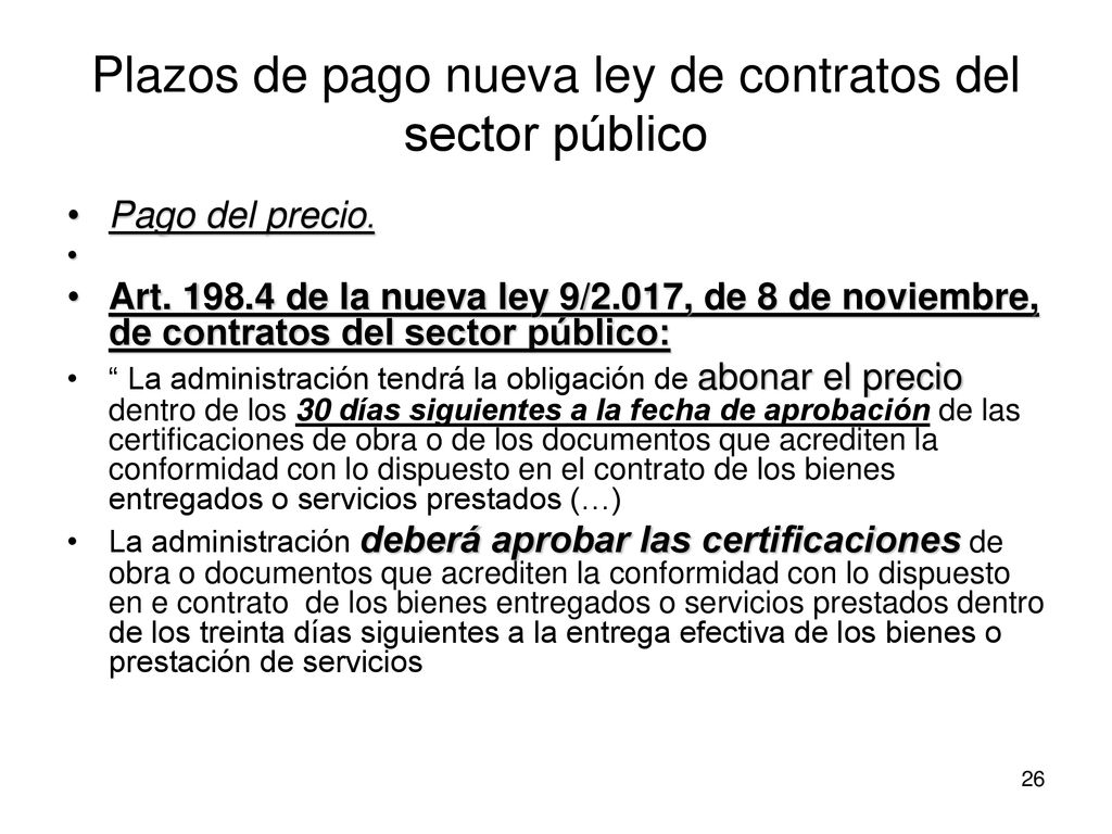 Plazos de pago nueva ley de contratos del sector público