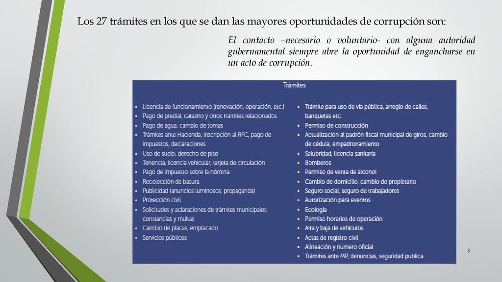 Los 27 trámites en los que se dan las mayores oportunidades de corrupción son: