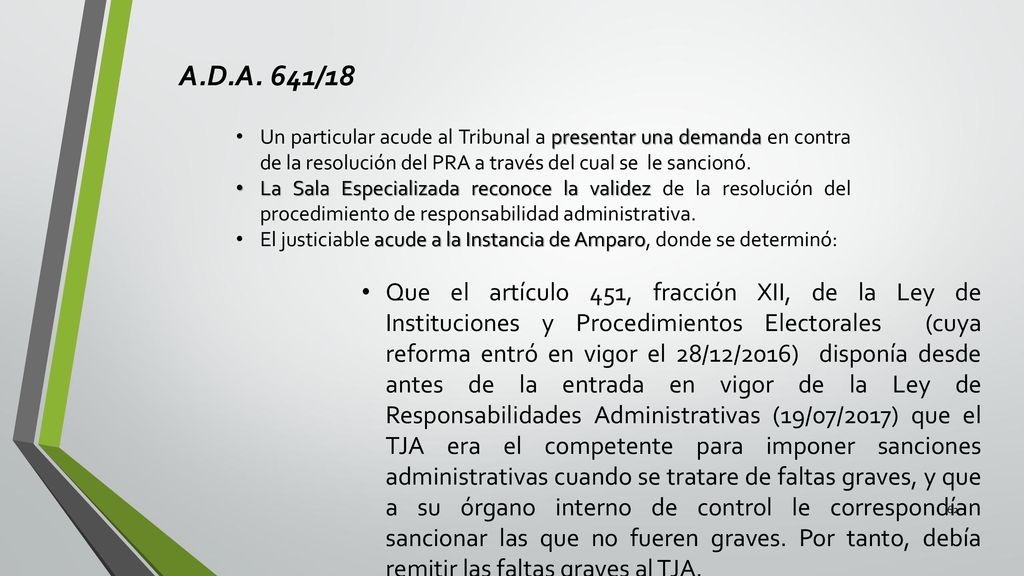 A.D.A. 641/18 Un particular acude al Tribunal a presentar una demanda en contra de la resolución del PRA a través del cual se le sancionó.