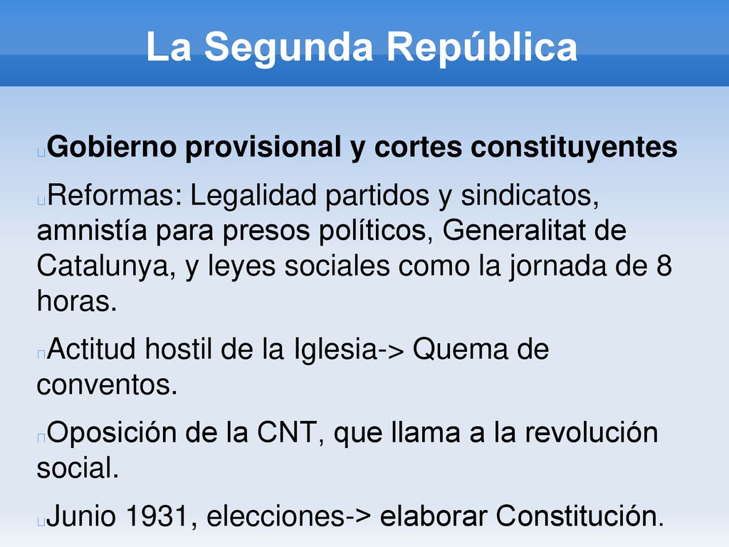 La Segunda República Gobierno provisional y cortes constituyentes