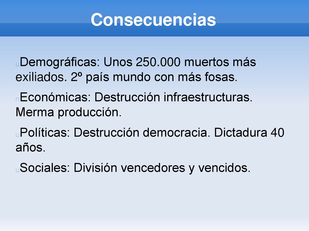 Consecuencias Demográficas: Unos muertos más exiliados. 2º país mundo con más fosas.