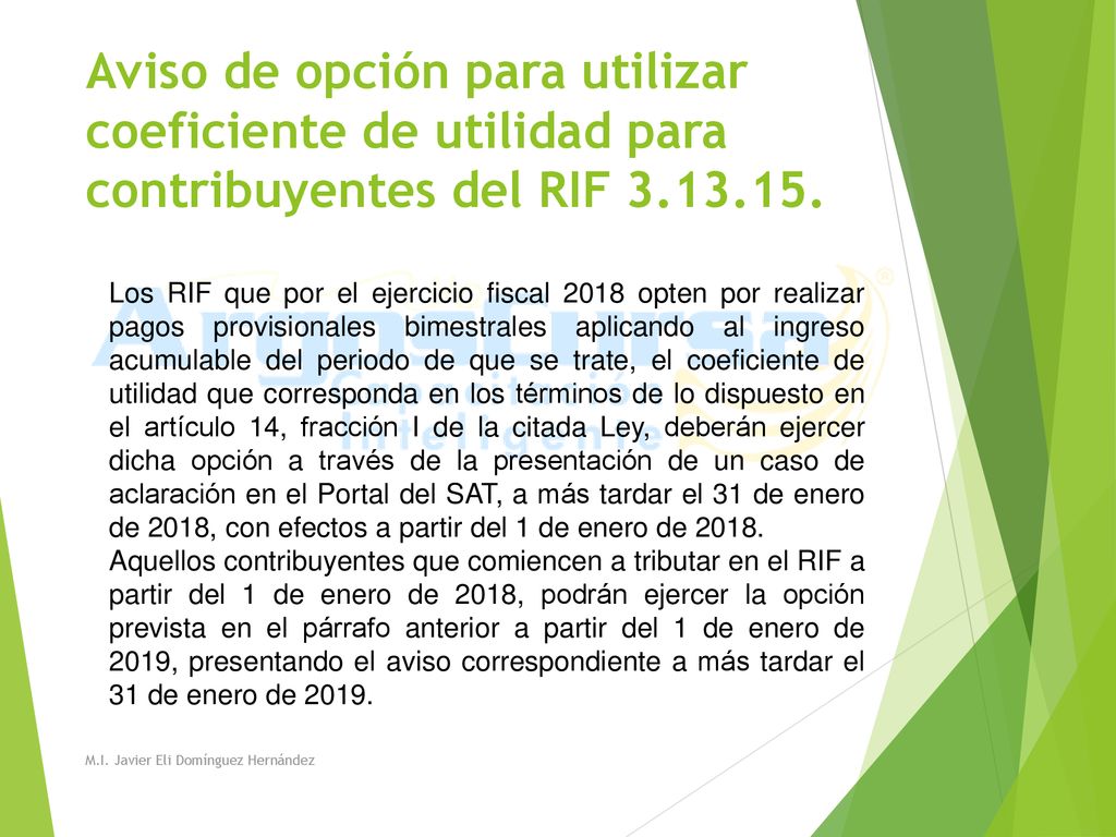 Aviso de opción para utilizar coeficiente de utilidad para contribuyentes del RIF