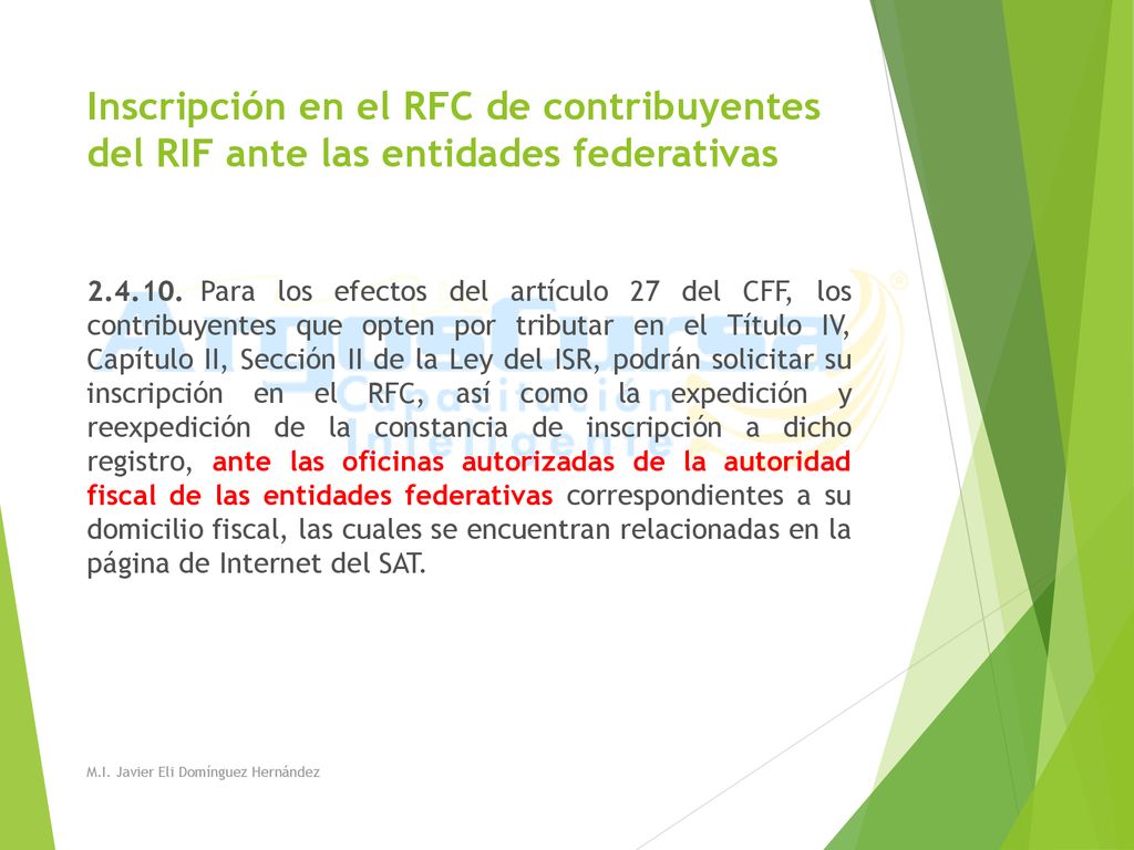 Inscripción en el RFC de contribuyentes del RIF ante las entidades federativas