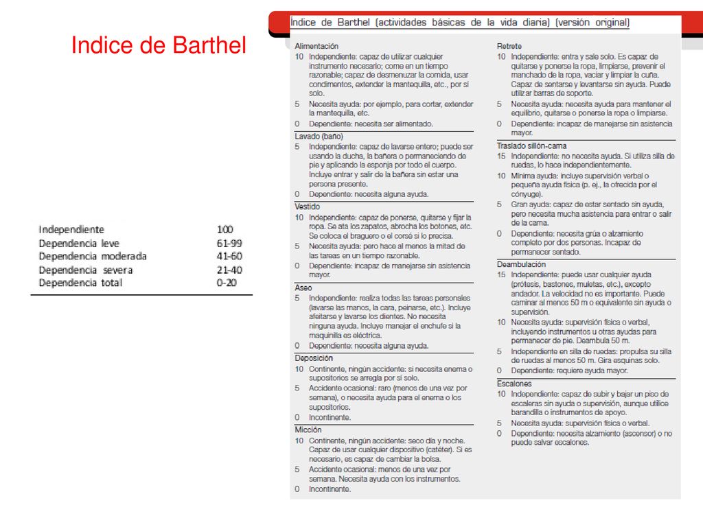 Indice de Barthel FUNCIONAL Son un 17% de la poblacíón