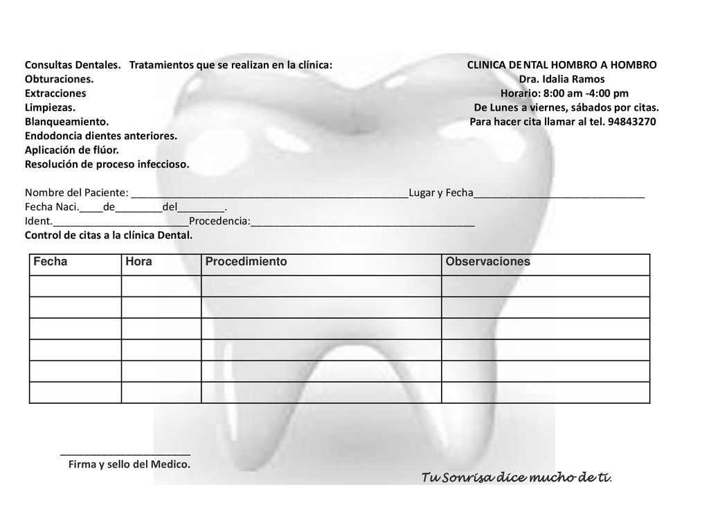 Consultas Dentales. Tratamientos que se realizan en la clínica: CLINICA DENTAL HOMBRO A HOMBRO