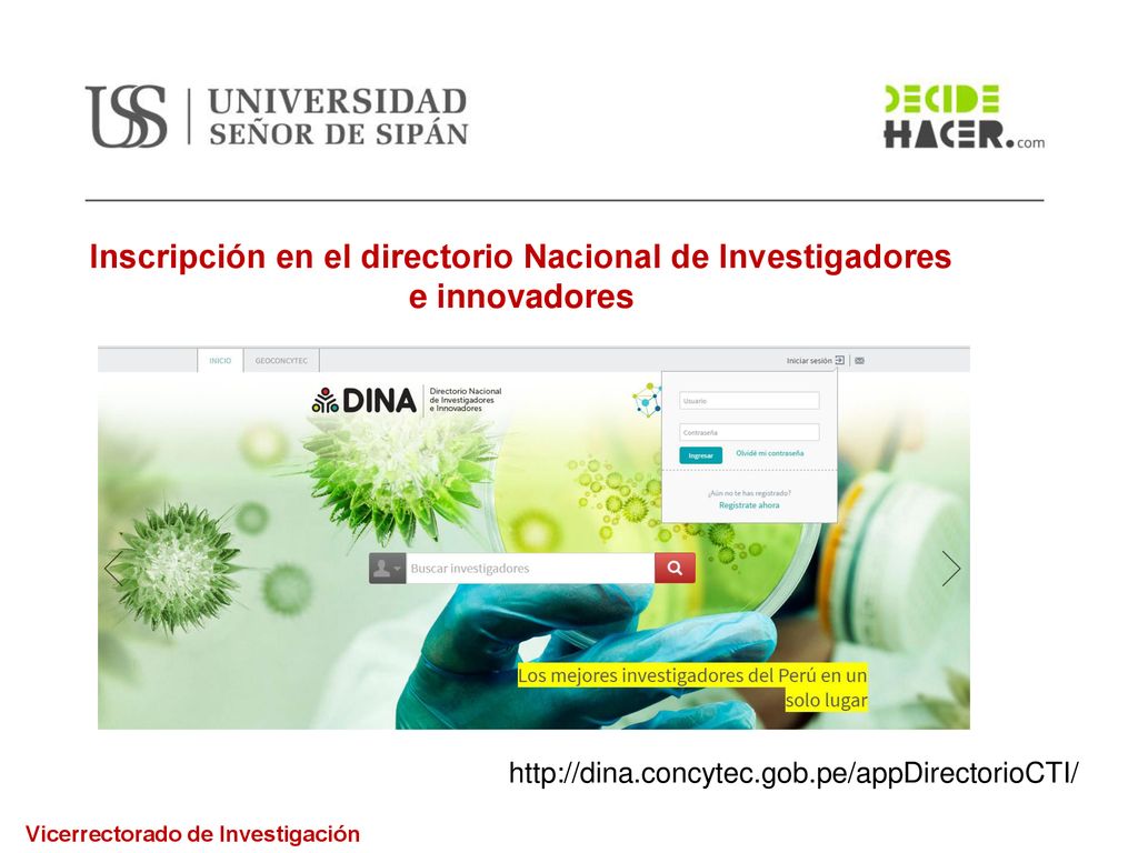Inscripción en el directorio Nacional de Investigadores e innovadores