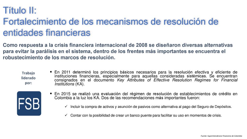 Título II: Fortalecimiento de los mecanismos de resolución de entidades financieras.