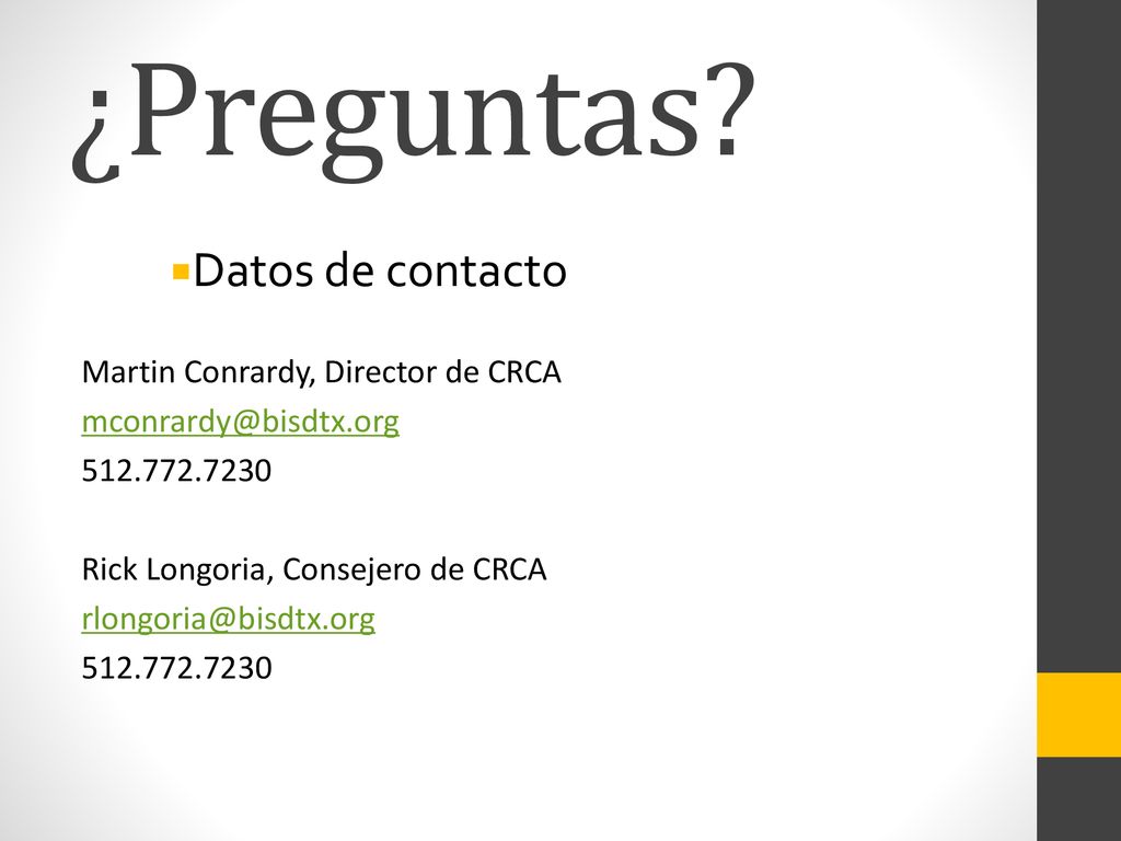¿Preguntas Datos de contacto Martin Conrardy, Director de CRCA