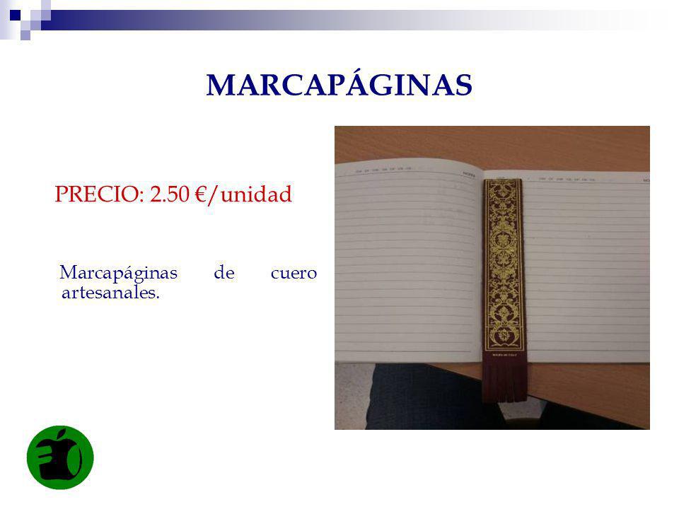 MARCAPÁGINAS PRECIO: 2.50 €/unidad Marcapáginas de cuero artesanales.