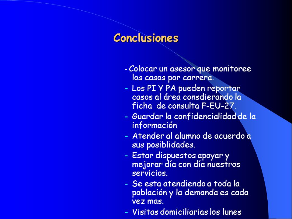 Conclusiones - Colocar un asesor que monitoree los casos por carrera.