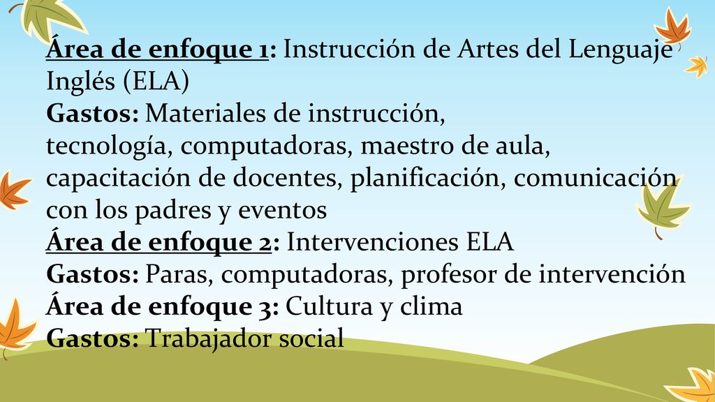 Área de enfoque 1: Instrucción de Artes del Lenguaje Inglés (ELA)